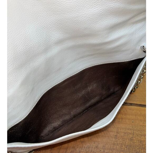 Michael Kors White Pebbled Leather Fold Over Clutch Shoulder Bag Tassel - Picture 8 of 14